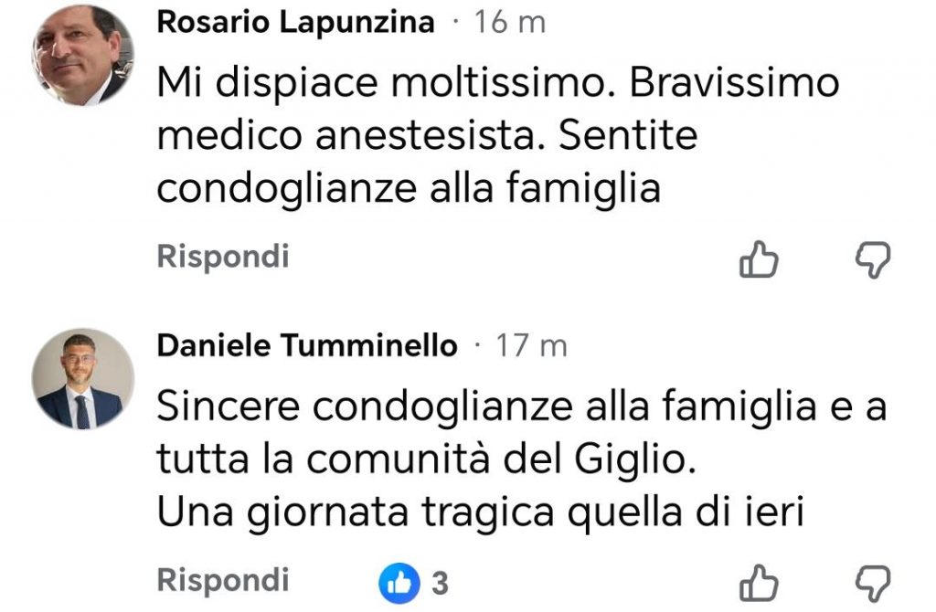 messaggi di condoglianze del sindaco e vicesindaco di Cefalù 