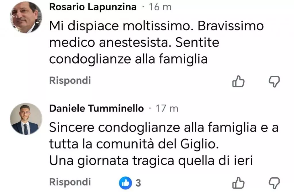 messaggi di condoglianze del sindaco e vicesindaco di Cefalù 